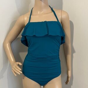 NWT Holipick Tummy Control Teal Ruffled One Piece Swimsuit